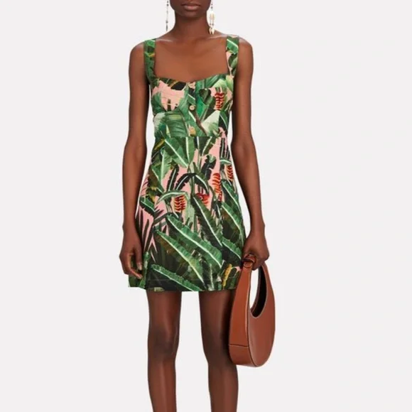 Farm Rio Amazonia palm pink green dress S 2 4 - Picture 3 of 9